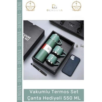 #ÇelikTermos Isı Korumalı Sızdırmaz Vakumlu Paslanmaz Çelik Termos Set Çanta Hediyeli 550 Ml