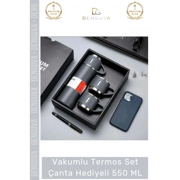 #ÇelikTermos Vakumlu Çelik Isı Yalıtımlı Kamp Bardaklı Sızdırmaz Termos Set Çanta Hediyeli 550 Ml
