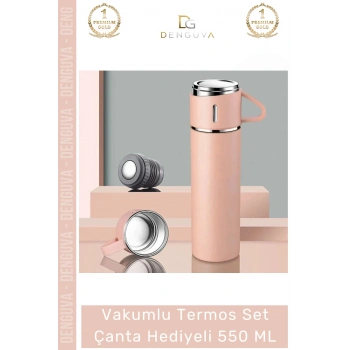 #ÇelikTermos Paslanmaz Çelik Vakumlu Isı Koruyan Kamp Outdoor Bardaklı Termos Set Çanta Hediyeli 550 Ml
