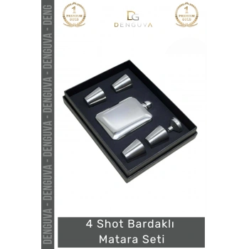 #ShotMataraÇelik Paslanmaz Şık Tasarım Dayanıklı Soğuk Sıcak Tutan Matara 4 Shot Bardak Hediye Seti