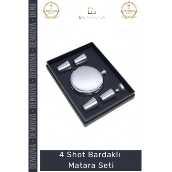 #ShotTermos Çelik Kahve Soğuk Tutucu Şık Dayanıklı Tasarım 1 Matara 4 Shot Bardak Hediye Seti
