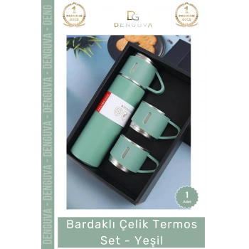 #Termos Hediye Kutulu 500ml 304 Paslanmaz Çelik Vakumlu Isı Bardaklı Çelik Termos Set Yeşil