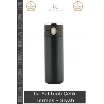 #Termos Çift Katmanlı Vakum İzolasyonlu Sızdırmaz Kapak Paslanmaz Matara Çelik Termos Siyah
