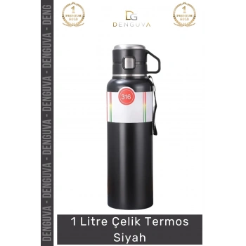 #Termos Paslanmaz Vakumlu Yalıtım Mat Sızdırmaz 304 Kalite 1000ml 1 Litre Çelik Termos Siyah