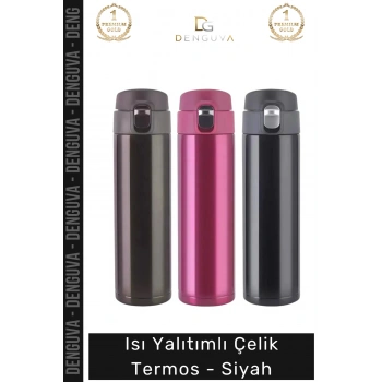 #Termos Paslanmaz Vakumlu Yalıtımlı Sızdırmaz 304 Kalite Dayanıklı Şık Çelik Termos Siyah