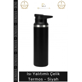 #Termos Paslanmaz Çelik Çift Katmanlı Vakum İzolasyonlu Mat Tasarım Spor Çelik Termos Siyah