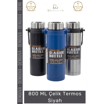 #Termos Paslanmaz Vakumlu Sızdırmaz Mat Isı Koruyan Kamp Dayanıklı 800 ML Çelik Termos Siyah