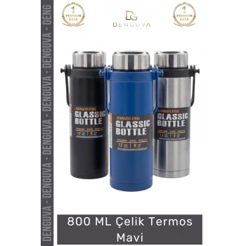 #Termos Paslanmaz Isı Yalıtımlı Çift Katmanlı Vakumlu Sızdırmaz Kapaklı 800 ML Çelik Termos Mavi