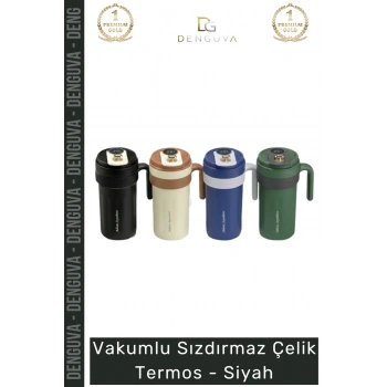 #Termos 304 Paslanmaz Çift Katmanlı Vakum İzolasyonlu Mat Sızdırmaz Dayanıklı Çelik Termos Siyah
