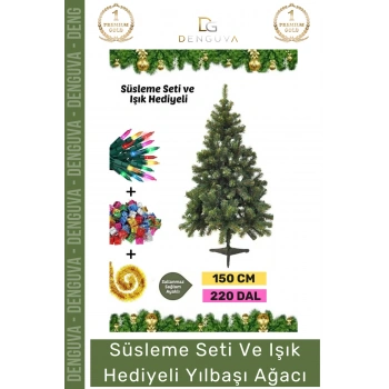 #NoelPaketi Lüks Dekoratif Sık Dallı Kaliteli Yeşil Yılbaşı Çam Ağacı Noel Paketi 150 Cm 220 Dal