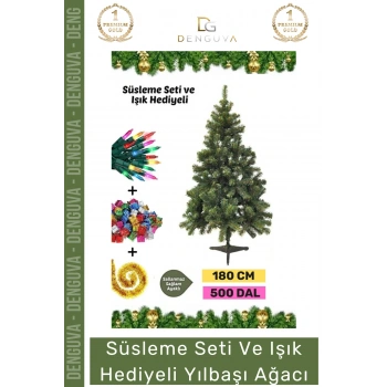 #NoelPaketi Kaliteli Yapay Yeşil Sık Dallı Dekoratif Büyük Ev Ağacı Noel Paketi 180 Cm 500 Dal