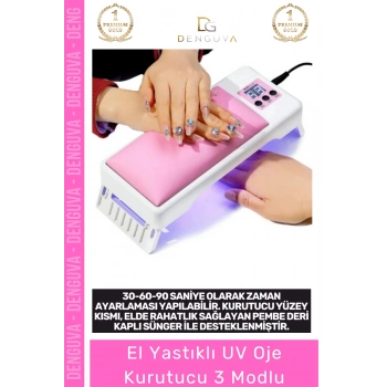 #OjeKurutucu Pembe Deri Kaplı Dijital Ekranlı Profesyonel Zaman Ayarlı Ergonomik Yastıklı UV Jel Oje Kurutucu