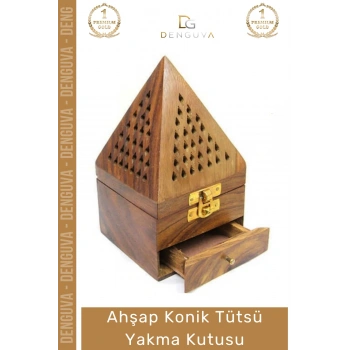 #TütsüKutusu Ahşap Piramit El Yapımı Çekmeceli Dekoratif Tasarım Hediyelik Konik Tütsü Yakma Kutusu