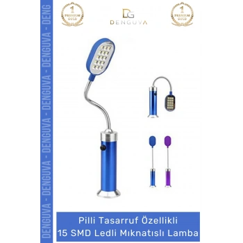 #LedliLamba Alüminyum Gövde Esnek Başlık Pilli Kamp Beyaz Aydınlatma 15 SMD Ledli Mıknatıslı Lamba
