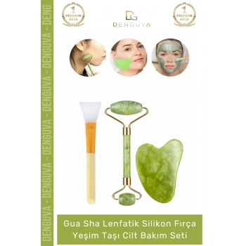 #YeşimTaşı Doğal Roller Gua Sha Yüz Masaj Aleti Sıkılaştırıcı Parlatıcı Yeşim Taşı Cilt Bakım Seti