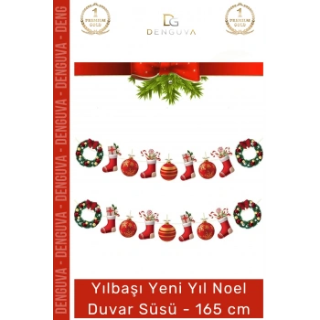 #DuvarSüsü Yılbaşı Dekoratif Banner Seti Simli Kaliteli Parlak Baskı Çelenk Duvar Süsü 165cm