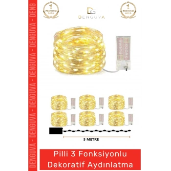 #LedLamba Peri Led Lamba 3 Fonksiyonlu 5 Metre Sarı Işık Dekoratif Yılbaşı Çam Ağacı Ev Süsleme