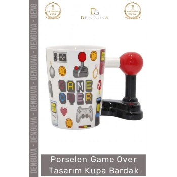 #Bardak Kaliteli Porselen Mat Siyah Modern Hediye Estetik Tasarım Game Over Kupa Bardak 11*14 Cm