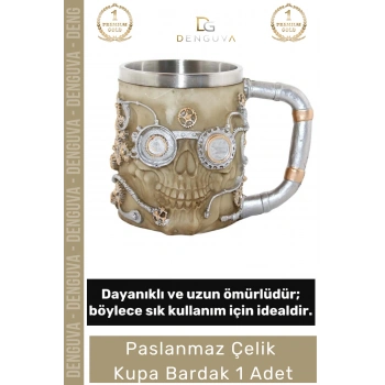 #ÇelikKupa Paslanmaz Tasarım Şık Dekoratif Hediyelik Kaliteli 225 ml Çelik Kupa Bardak 11*14 Cm