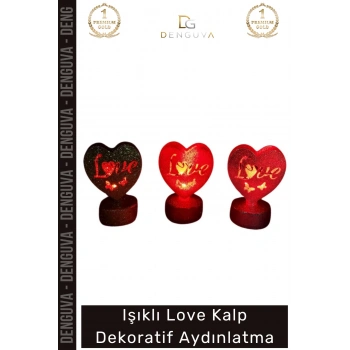 #Aydınlatma Dekoratif Simli Ledli Parti Süslemeleri Hediye Kutusu Işıklı Love Kalp 3lü Set