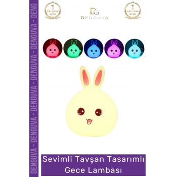 #GeceLambası Silikon Tavşan Tasarımlı Şarjlı Dokunmatik Dekoratif Çocuk Odası Renkli Masa Gece Lambası