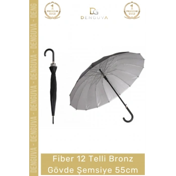 #Şemsiye Otomatik Rüzgar Geçirmez Sağlam Dayanıklı Lüks Fiber 12 Telli Bronz Gövde Şemsiye 55cm
