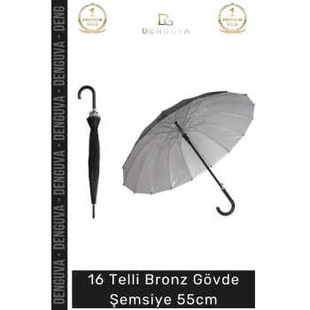 #Şemsiye Otomatik Baston Tipi Rüzgar Korumalı Fiber Sağlam Şık 16 Telli Bronz Gövde Şemsiye 55cm