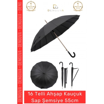 #Şemsiye Otomatik Rüzgar Dayanıklı Fiber Gövde Lüks Sağlam 16 Telli Ahşap Kauçuk Sap Şemsiye 55cm