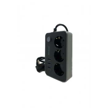 Akım Korumalı 3 Prizli 3 USB Girişli Uzatma Kablosu