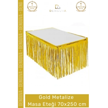 #MasaEteği Doğum Günü Parti Dekorasyonu Parlak Püsküllü Kalite 70x250 Metalize Masa Eteği Gold