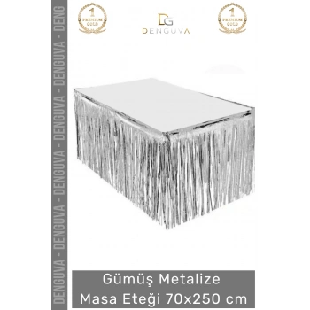 #MasaEteği Doğum Günü Parti Dekorasyonu Parlak Püsküllü Kalite 70x250 Metalize Masa Eteği Gümüş