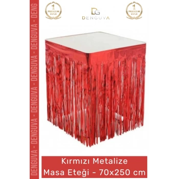 #MasaEteği Kaliteli Parti Malzemesi Püsküllü Şık Dekoratif 70x250 cm Metalize Masa Eteği Kırmızı