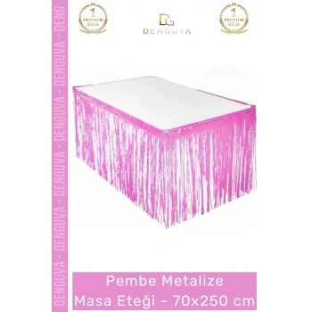 #MasaEteği 70x250 cm Doğum Günü Partisi Püsküllü Parlak Şık Masa Süsleme Metalize Masa Eteği Pembe