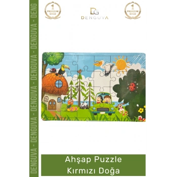 #Puzzle Eğitici Ahşap Puzzle Zeka Geliştirici Yerli Seti Çocuk Oyuncak Kırmızı Doğa 24 Parça