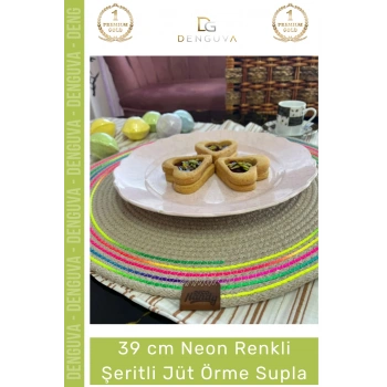 #Supla El Yapımı Modern Neon Amerikan Servis 39 cm Kaliteli Sunum Şık Şeritli Jüt Örme Supla
