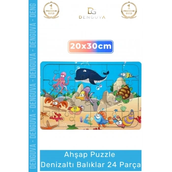 #Puzzle Eğitici Doğal Materyal Çocuk Gelişim Destekli Ahşap Puzzle Denizaltı Balıklar 24 Parça