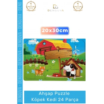#Puzzle 3 Yaş Üzeri Eğitici Oyuncak Doğal Dayanıklı Hediye Seti Ahşap Puzzle Köpek Kedi 24 Parça