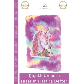 #HatıraDefteri Peluş Çiçekli Desenli A5 Boyut 80 Yaprak Renkli Unicorn Tasarımlı Hatıra Defteri