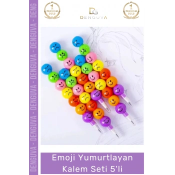 #KalemSeti Emojili Renkli Okul Kırtasiye Modüler Eğlenceli Öğrenci Yumurtlayan Kalem Seti 5li