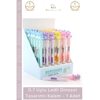 #FigürlüKalem Işıklı LED Ergonomik 07 Uçlu Okul Kırtasiye Hediyelik Figürlü Dinazor Tasarımlı Kalem - 1 Adet