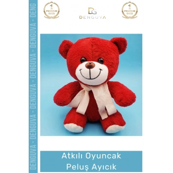 #Ayıcık Kırmızı Peluş Hediye Yumuşak Kaliteli Tasarım Sevimli Şık Büyük Atkı Oyuncak Ayıcık 25cm