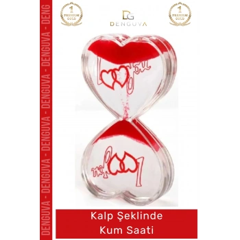 #KumSaati Romantik Tasarım I Love You Yazılı Dekoratif Hediye Ofis Kalp Şeklinde Jel Kum Saati