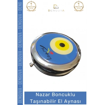 #ElAynası Hediyelik Lüks Geleneksel Çanta Boyu Taşınabilir Şık Kompakt Nazar Boncuklu El Aynası