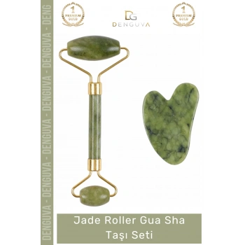 #YeşimTaşı Doğal Yeşim Taşı Yüz Sıkılaştırıcı Masaj Aleti Anti Aging Jade Roller Gua Sha Taşı Seti