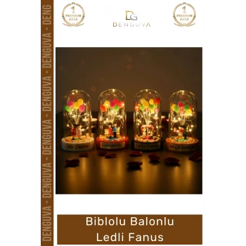 #Fanus Dekoratif Işıklı Gece Lambası Masa Üstü Cam Tasarım Romantik Biblolu Balonlu Ledli Fanus