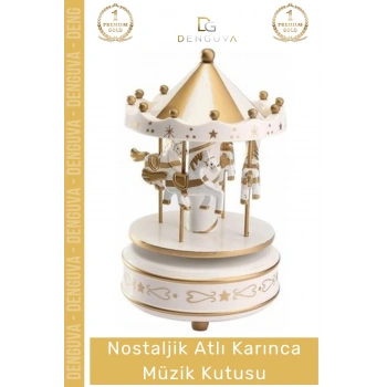 #MüzikKutusu Atlı Karınca Gold Beyaz Kurmalı Hediyelik Estetik Lüks Dekoratif Nostaljik Müzik Kutusu