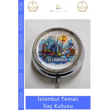 #İlaçKutusu Model 2 Hediyelik Taşınabilir 3 Bölmeli Kapaklı Sağlık Aksesuarı İstanbul Temalı İlaç Kutusu
