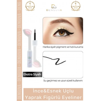 #Eyeliner Siyah Pigmentli Kalıcı Profesyonel Egzersiz Seti Estetik Esnek Uçlu Yaprak Figürlü Eyeliner