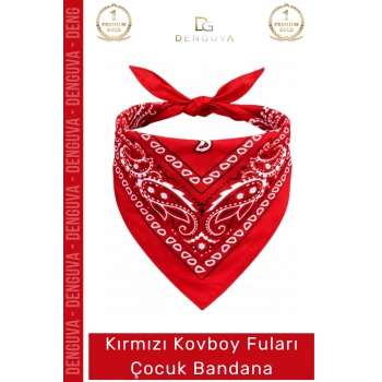 #Fular Kırmızı Paisley Desenli Western Kostüm Aksesuarı Kaliteli Kovboy Fuları Çocuk Bandana