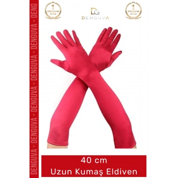 #Eldiven Kırmızı 40 cm Yetişkin Kostüm Aksesuarı Şık Estetik Davet Sahne Renk Uzun Kumaş Eldiven